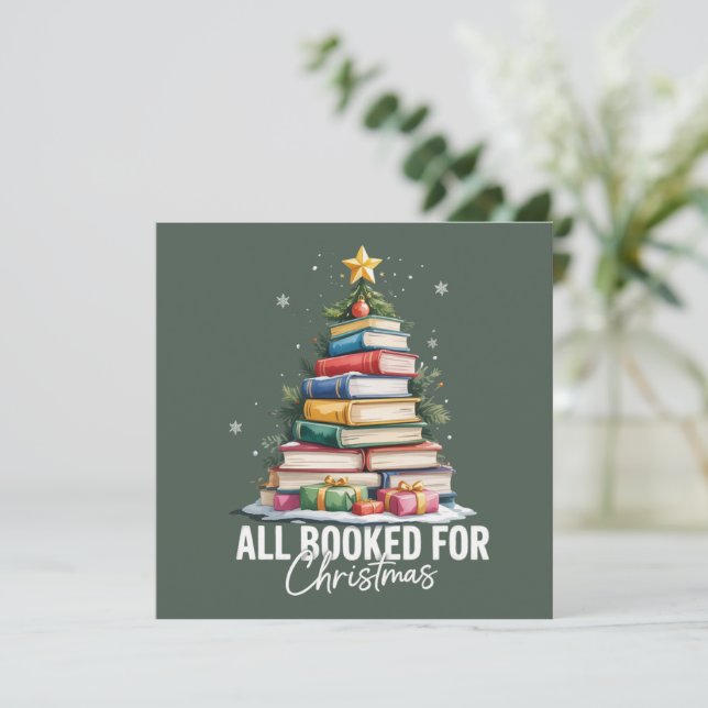 All Booked For Christmas Gift Librarian Bookworm  Holiday Card (Standing Front)
