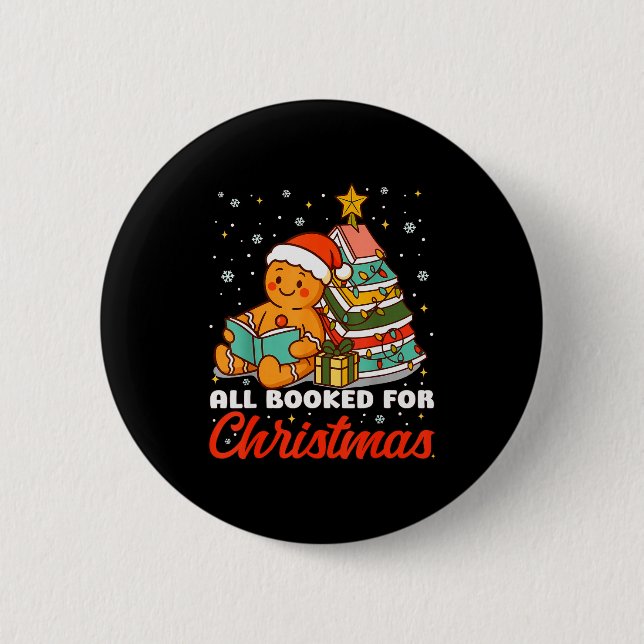 All Booked For Christmas Gingerbread Christmas Tre Button (Front)