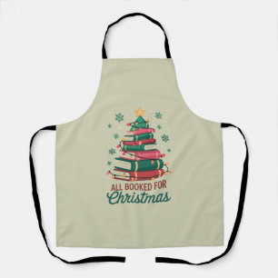 All Booked For Christmas Librarian Book Lover Tree Apron
