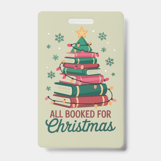 All Booked For Christmas Librarian Book Lover Tree Badge (Front)