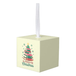 All Booked For Christmas Librarian Book Lover Tree Cube Ornament