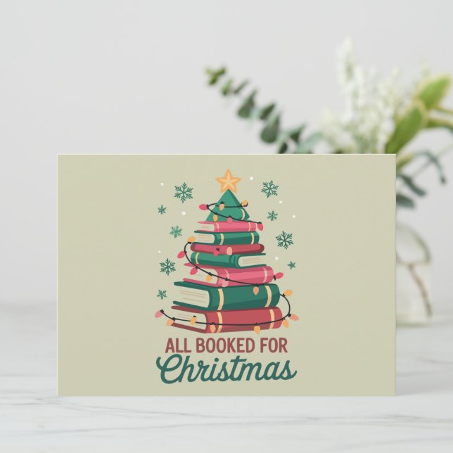 All Booked For Christmas Librarian Book Lover Tree Holiday Card (Standing Front)