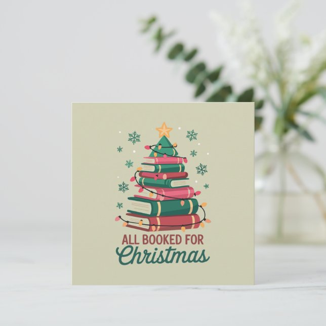 All Booked For Christmas Librarian Book Lover Tree Invitation (Standing Front)