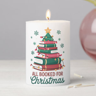 All Booked For Christmas Librarian Book Lover Tree Pillar Candle