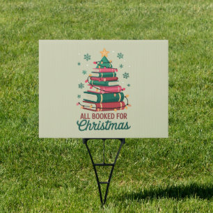 All Booked For Christmas Librarian Book Lover Tree Sign