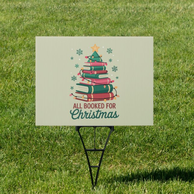 All Booked For Christmas Librarian Book Lover Tree Sign (Insitu)