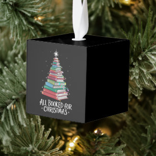 All Booked For Christmas Librarian Xma Book Lovers Cube Ornament