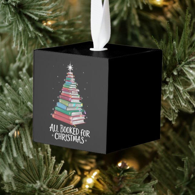 All Booked For Christmas Librarian Xma Book Lovers Cube Ornament (Tree)