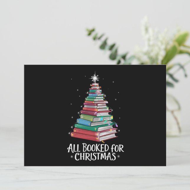 All Booked For Christmas Librarian Xma Book Lovers Holiday Card (Standing Front)