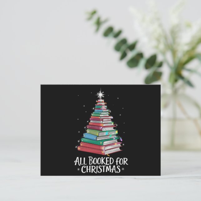 All Booked For Christmas Librarian Xma Book Lovers Holiday Postcard (Standing Front)
