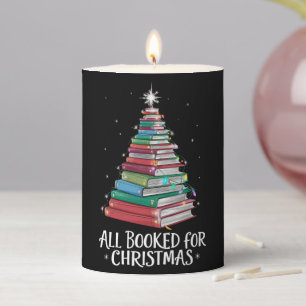 All Booked For Christmas Librarian Xma Book Lovers Pillar Candle