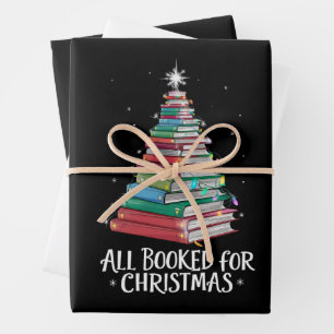 All Booked For Christmas Librarian Xma Book Lovers Wrapping Paper Sheets