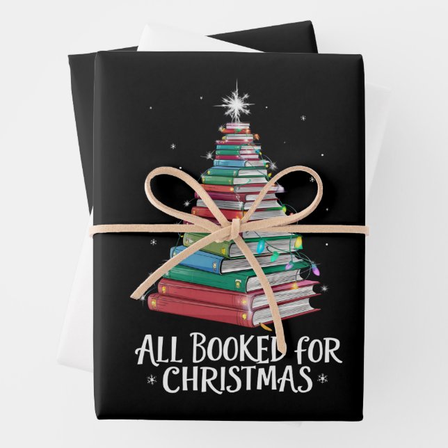 All Booked For Christmas Librarian Xma Book Lovers Wrapping Paper Sheets (In situ)