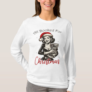 All Booked for Christmas Retro Girl Tee