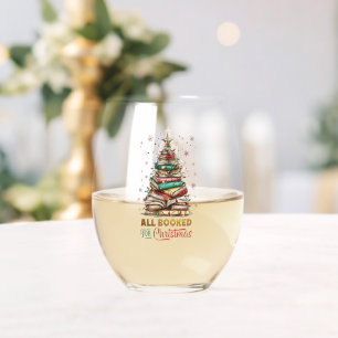 All Booked for Christmas Stemless Wine Glass