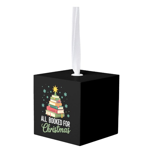 All Booked For Christmas Tree Books Teacher Xmas  Cube Ornament (Back Angled)