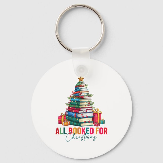 All Booked For Christmas Xmas Tree Teacher Holiday Keychain (Front)