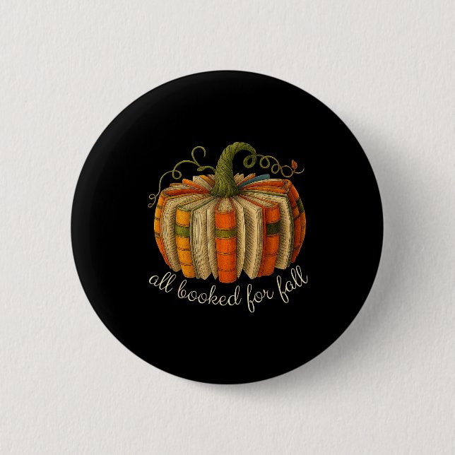 All Booked For Fall Book Pumpkin Reading Halloween Button (Front)