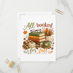 All Booked for Fall Books Coffee Cozy Autumn  Invitation Postcard