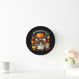 All Booked for Fall Books Coffee Cozy Autumn Round Clock