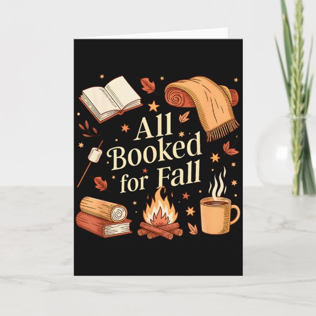 All Booked For Fall Books Coffee Fall Leaves Pumpk Card (Front)