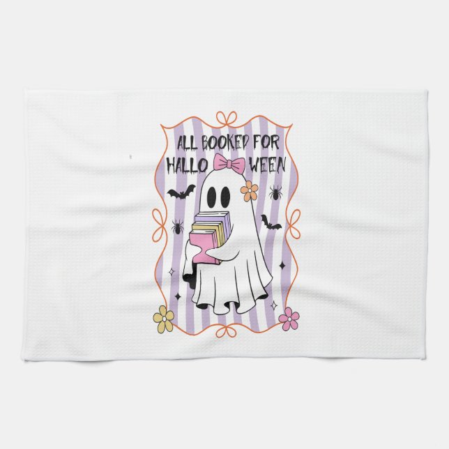 All Booked For Halloween  Teacher Ghost Kitchen Towel (Horizontal)