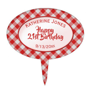 All Cake Events - Red Gingham Checks Pattern Cake Topper