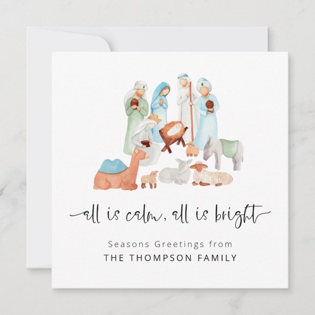 All Calm All Bright Nativity Christmas Note Card (Front)