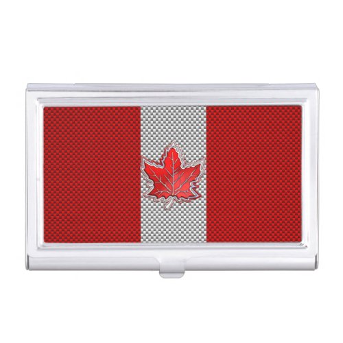 All Canadian Red Maple Leaf on Carbon Fiber Print Business Card Holder
