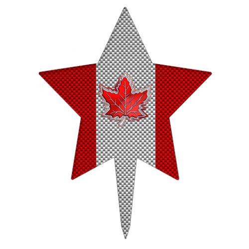 All Canadian Red Maple Leaf on Carbon Fiber Print Cake Topper