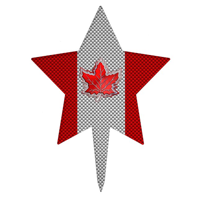 All Canadian Red Maple Leaf on Carbon Fiber Print Cake Topper (Front)