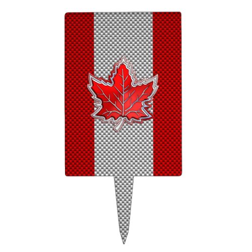 All Canadian Red Maple Leaf on Carbon Fiber Print Cake Topper
