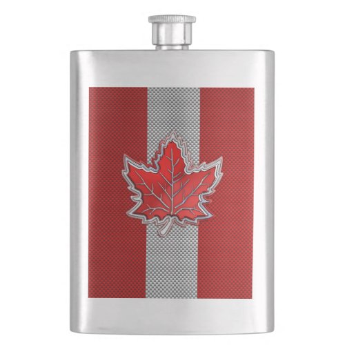 All Canadian Red Maple Leaf on Carbon Fiber Print Flask