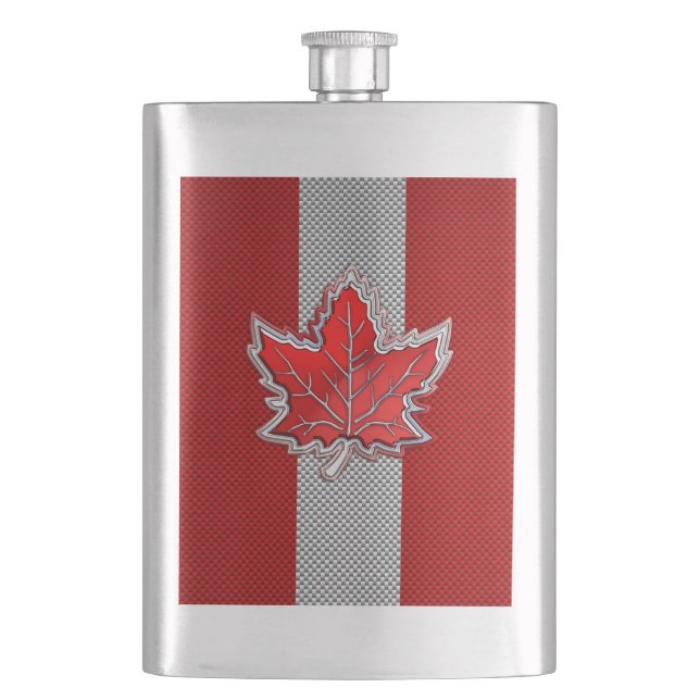 All Canadian Red Maple Leaf on Carbon Fiber Print Flask (Front)
