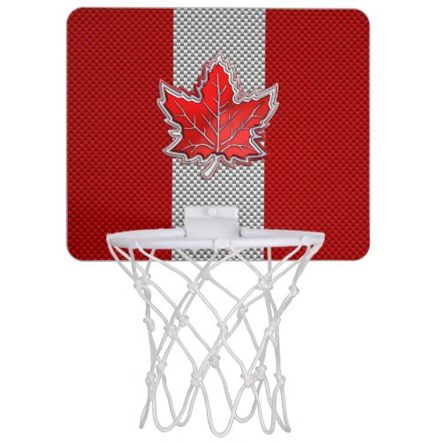 All Canadian Red Maple Leaf on Carbon Fiber Print Mini Basketball Hoop