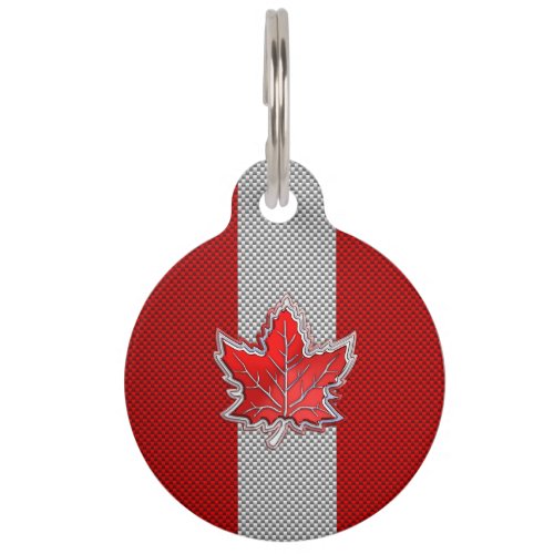 All Canadian Red Maple Leaf on Carbon Fiber Print Pet ID Tag