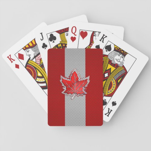 All Canadian Red Maple Leaf on Carbon Fiber Print Playing Cards