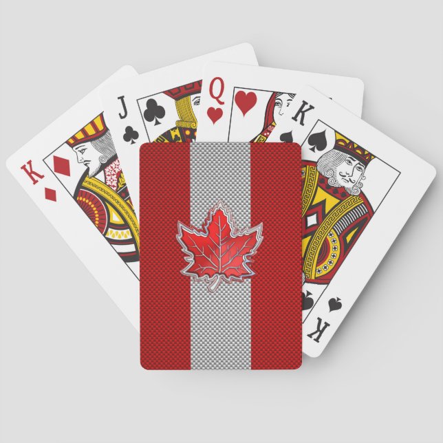 All Canadian Red Maple Leaf on Carbon Fiber Print Poker Cards (Back)