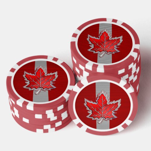 All Canadian Red Maple Leaf on Carbon Fiber Print Poker Chips