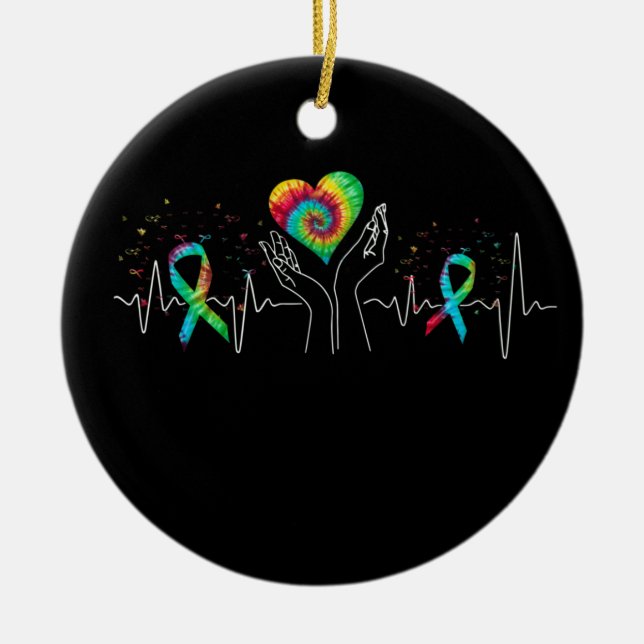 All Cancer Awareness Day Heartbeat Ceramic Ornament (Front)