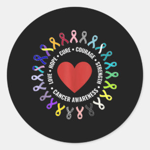 All Cancer Awareness Heart Ribbon Support Fight Th Classic Round Sticker