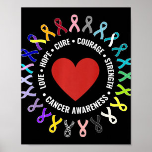 All Cancer Awareness Heart Ribbon Support Fight Th Poster