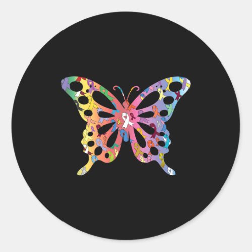 All Cancer Matters Awareness Butterfly All Ribbons Classic Round Sticker