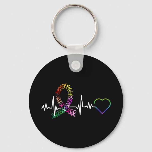All Cancer Matters Awareness Day Heartbeat Cancer  Keychain (Front)