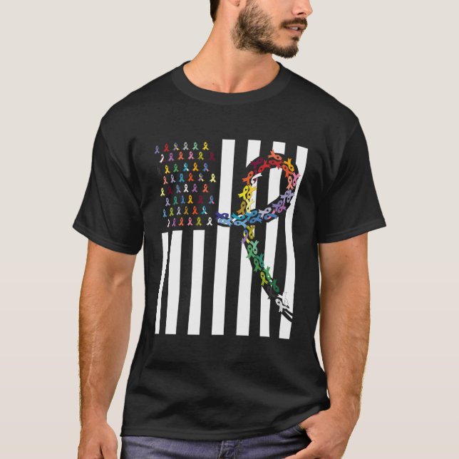 All Cancer Matters Awareness Usa Flag All Ribbons T-Shirt (Front)