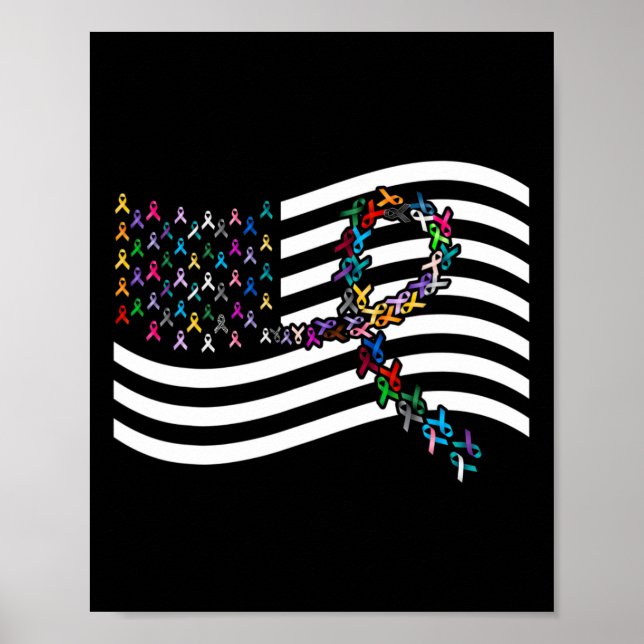 All Cancer Problem Us Flag All Ribbons World Cance Poster (Front)