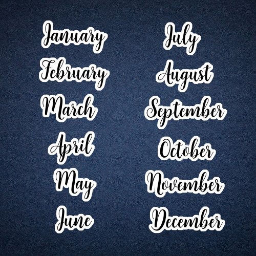All Caps Months of the Year January to December Sticker