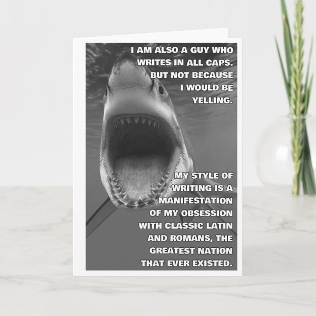 All-Caps Shark greeting card (Front)