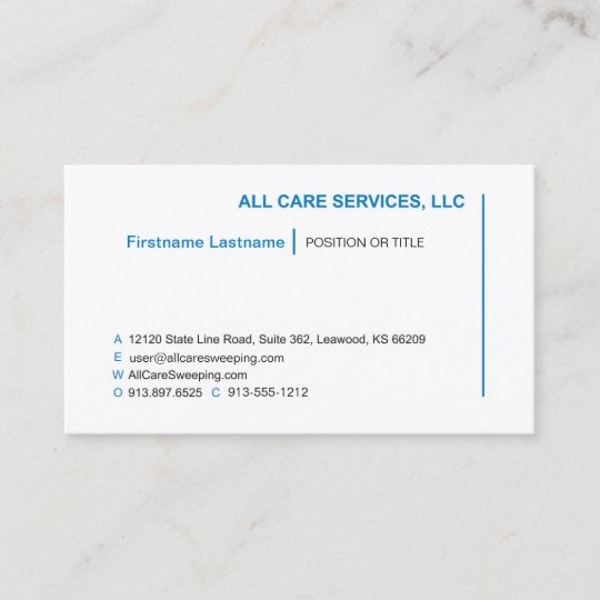 All Care Services Job Title Business Card