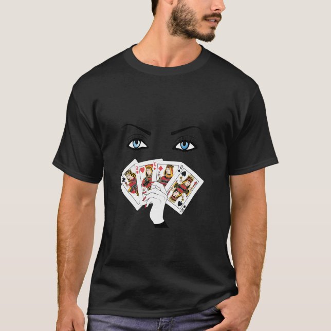 All casino queens playing her hand card player blu T-Shirt (Front)